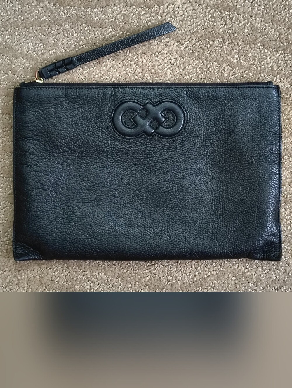 Cole Haan Camlin Black Pebbled Leather Pouch Wristlet Clutch Bag